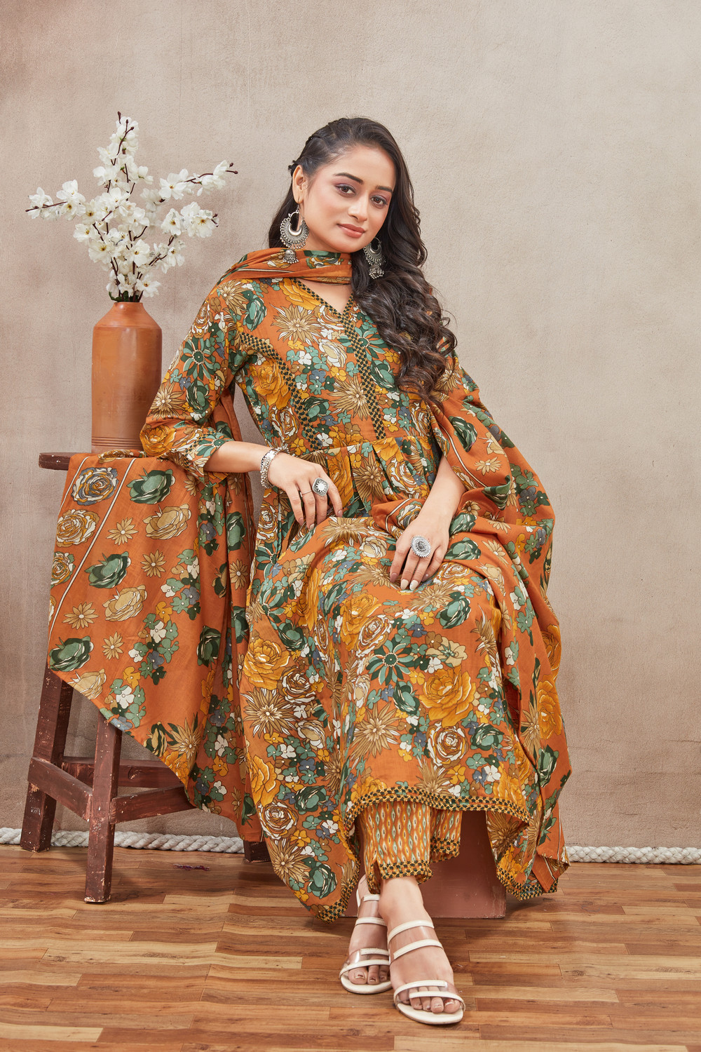 Image of BLACK PATTI Women Kurti Pant Dupatta Set