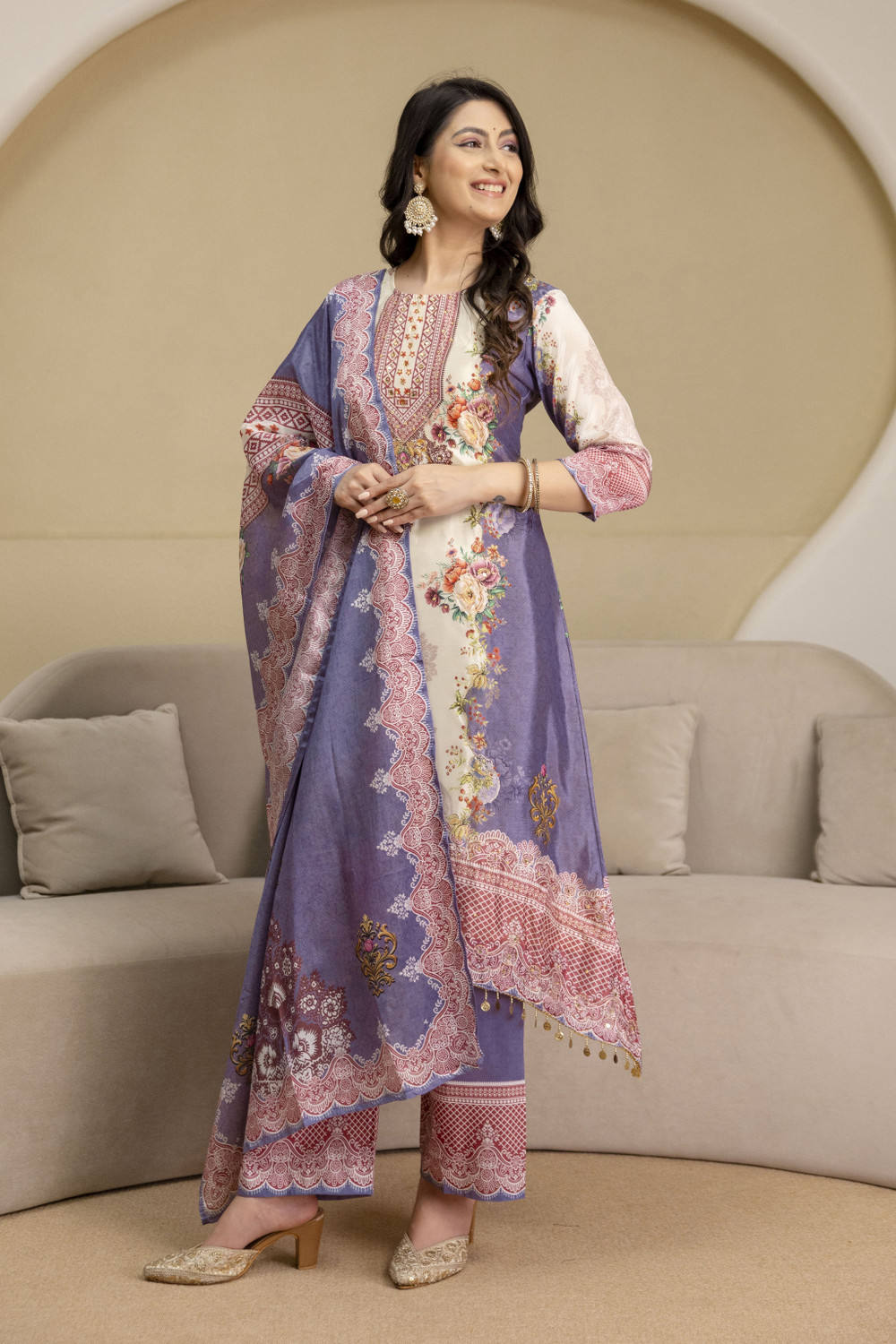 Image of berrylicious Women Kurta Palazzo Dupatta Set