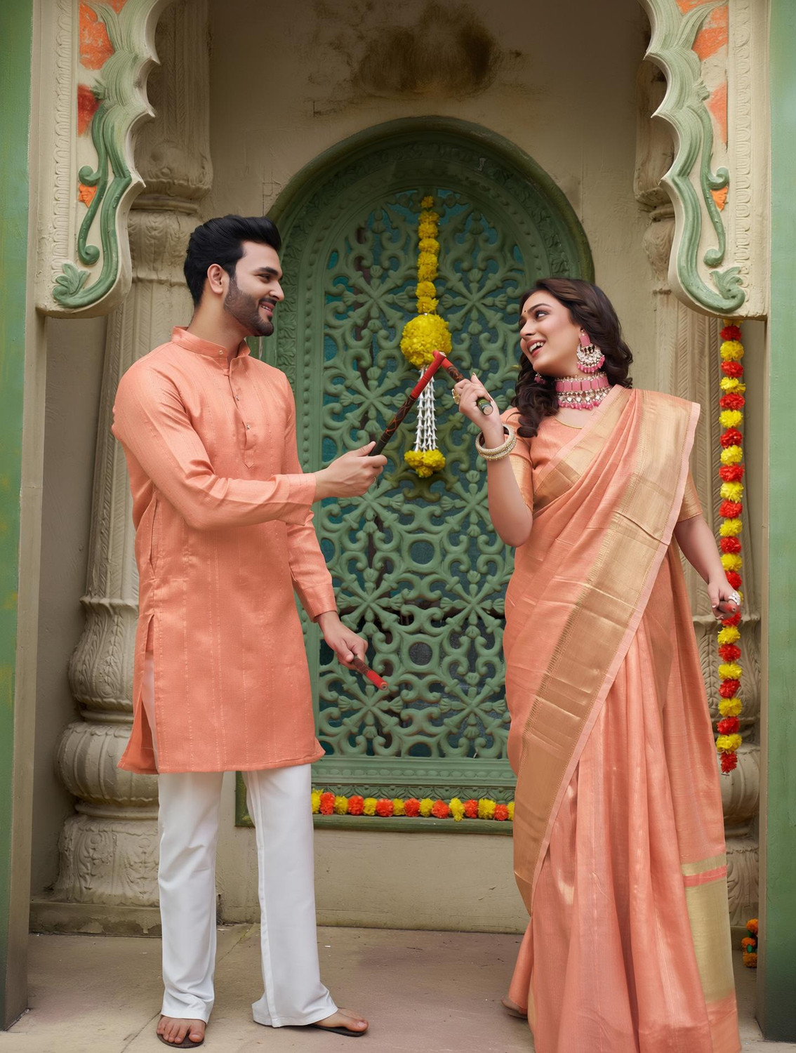 Image of archittam Men Linen Kurta Pyjama Set