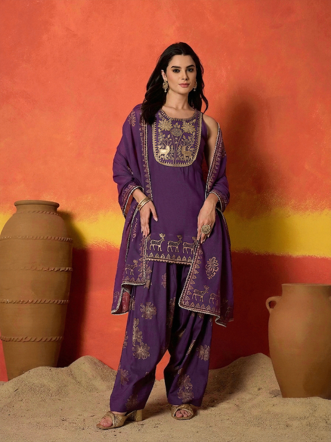 Image of Stylum Women Viscose Rayon Kurti Salwar Dupatta Set