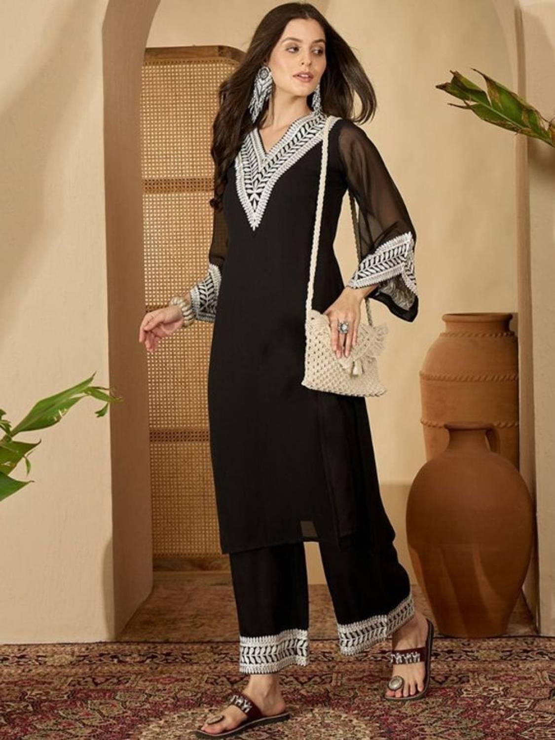 AADITASYA Women Kurta Palazzo Dupatta Set