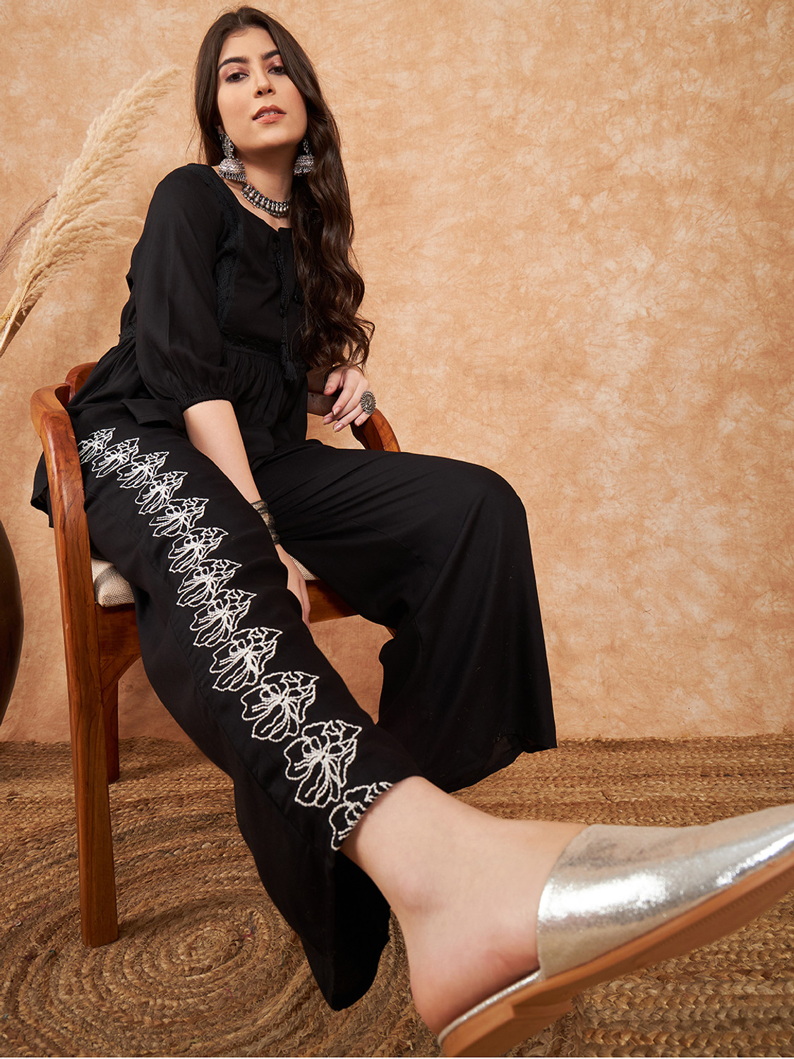 Image of Bunaiwala Women Ethnic Top Palazzo Set