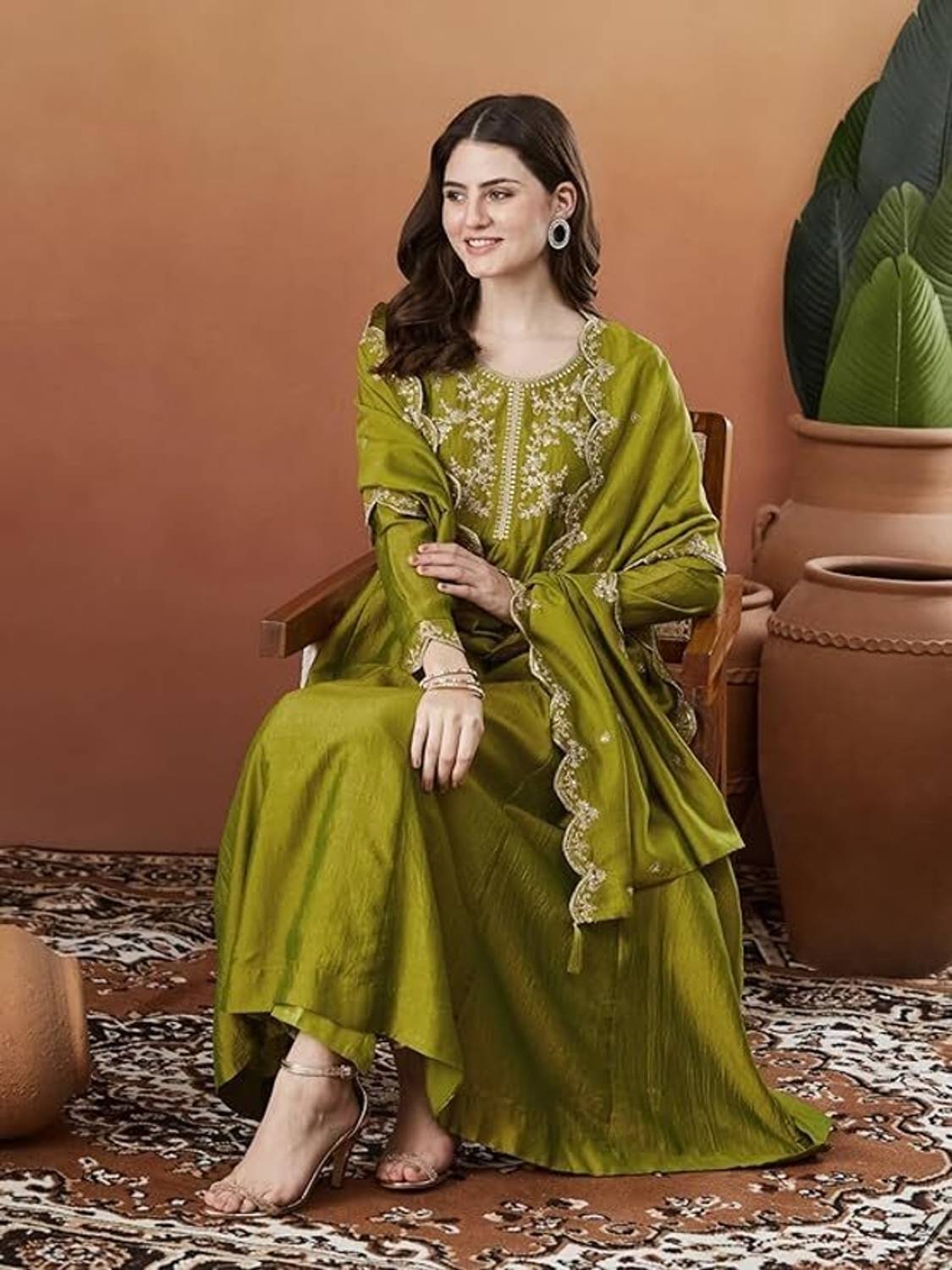 ARVILAS Embroidered Kurta, Trouser/Pant & Dupatta Set