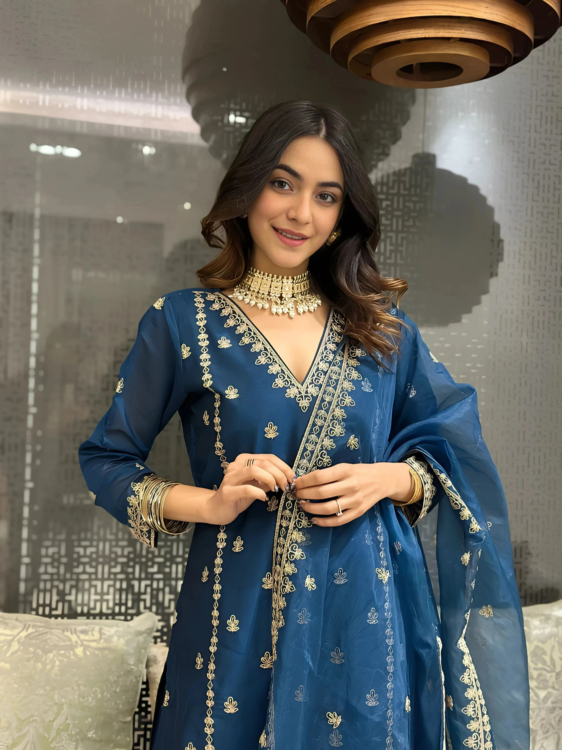 Image of Cartyshop Women Kurta Palazzo Dupatta Set