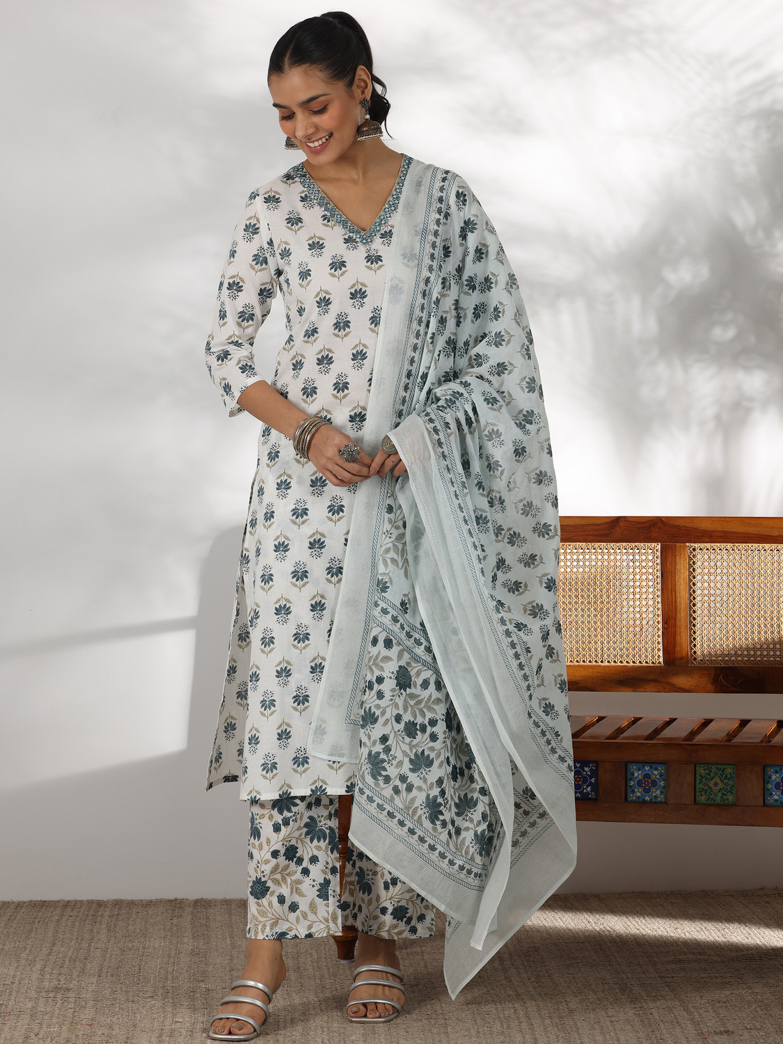 Image of LIBAS Women Kurta Palazzo Dupatta Set