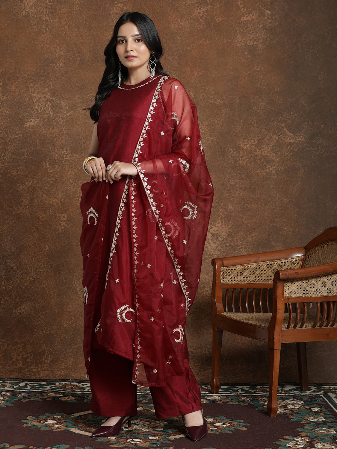 Image of AVANSHEE Women Kurta Palazzo Dupatta Set