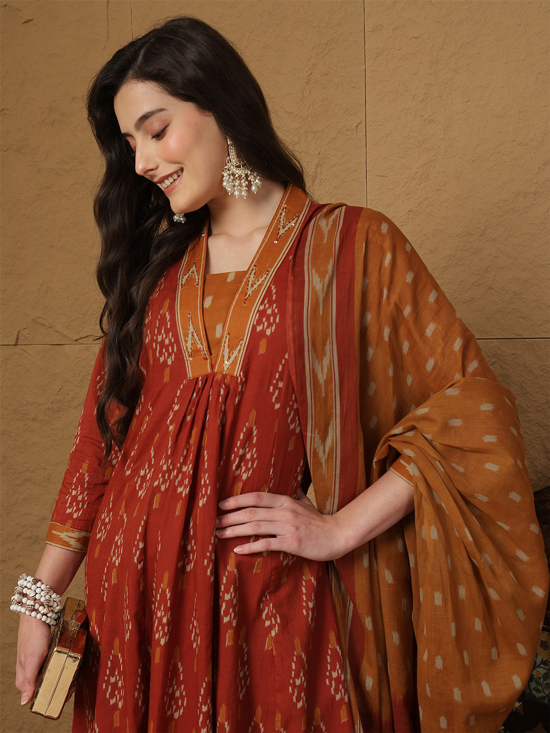Image of Gulmohar Jaipur Women Kurta Palazzo Attached Dupatta Set