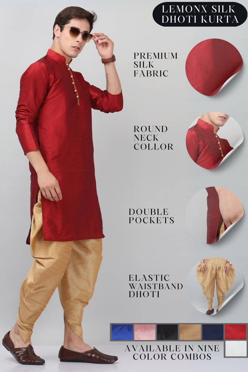 LEMONX Men Kurta Dhoti Set