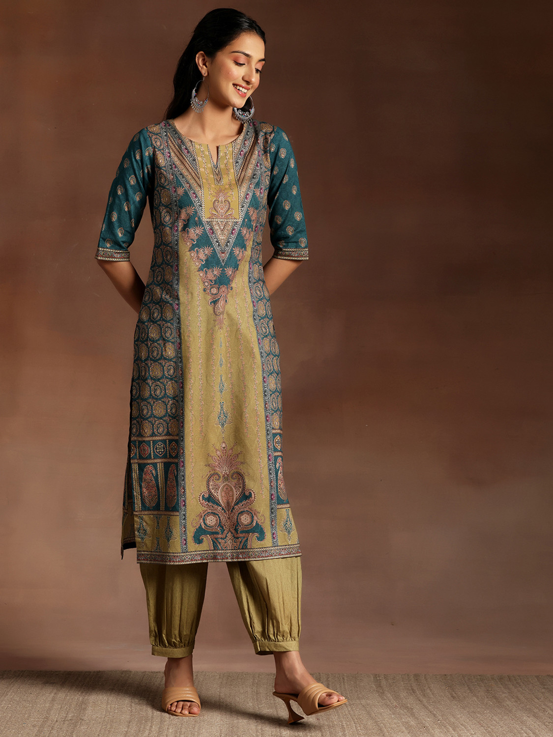 Image of LIBAS Women Cotton Blend Kurta Salwar Dupatta Set