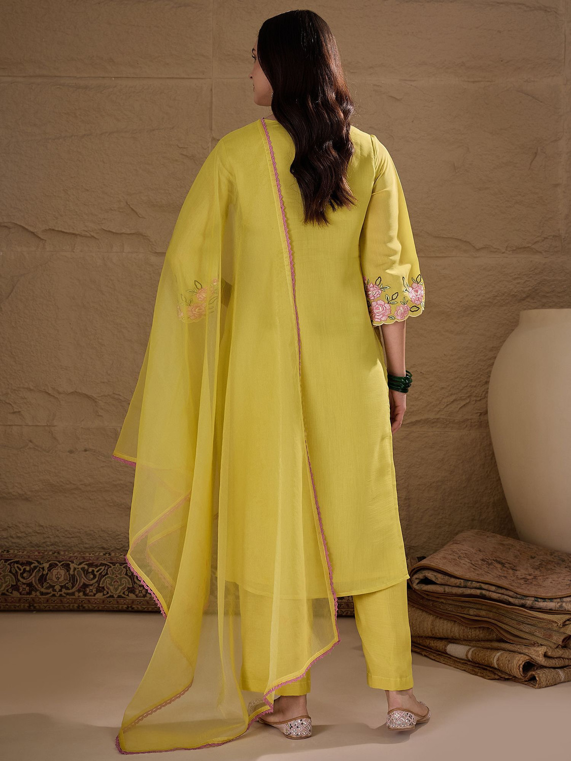Image of AVANSHEE Women Chanderi Kurta Pant Dupatta Set