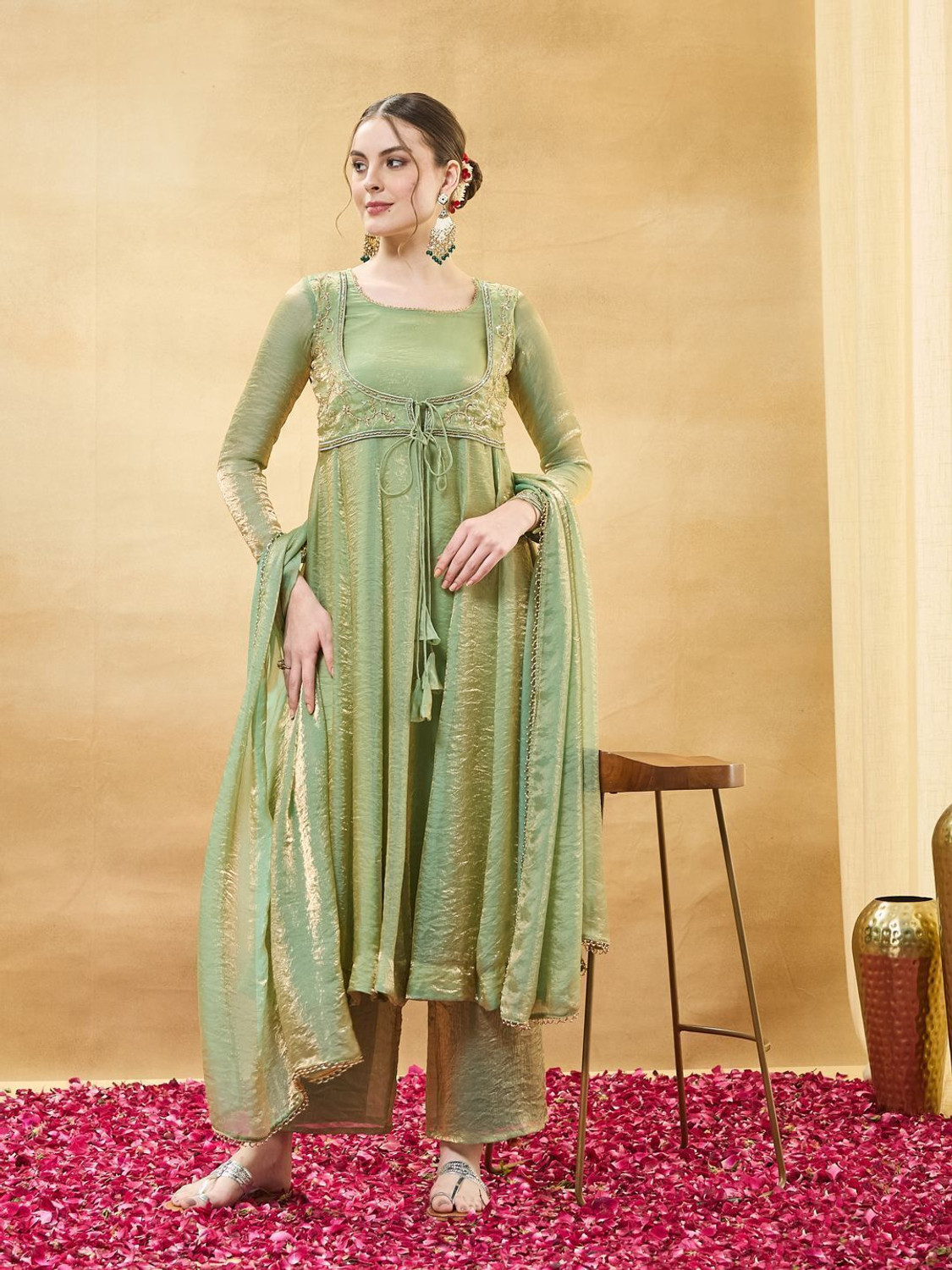 Colors of Earth Women Kurta Palazzo Dupatta Set