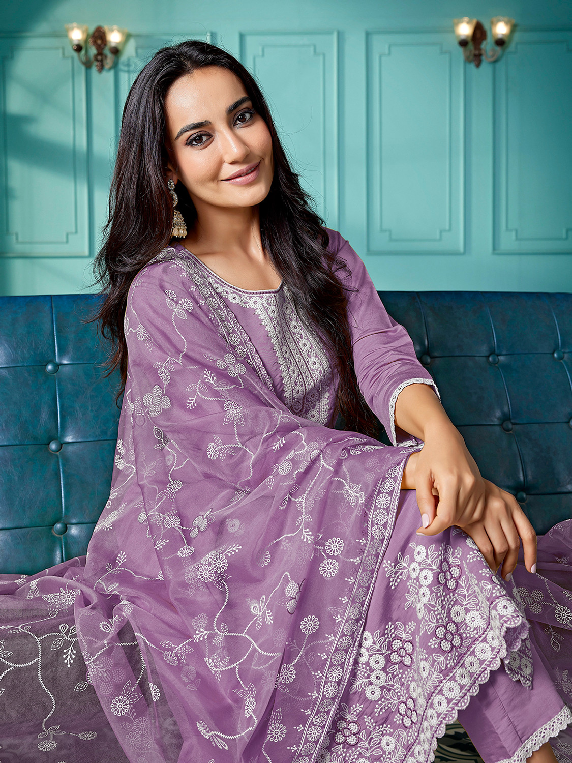 Image of Tasrika Embroidered Kurta, Trouser /Pant & Dupatta Set