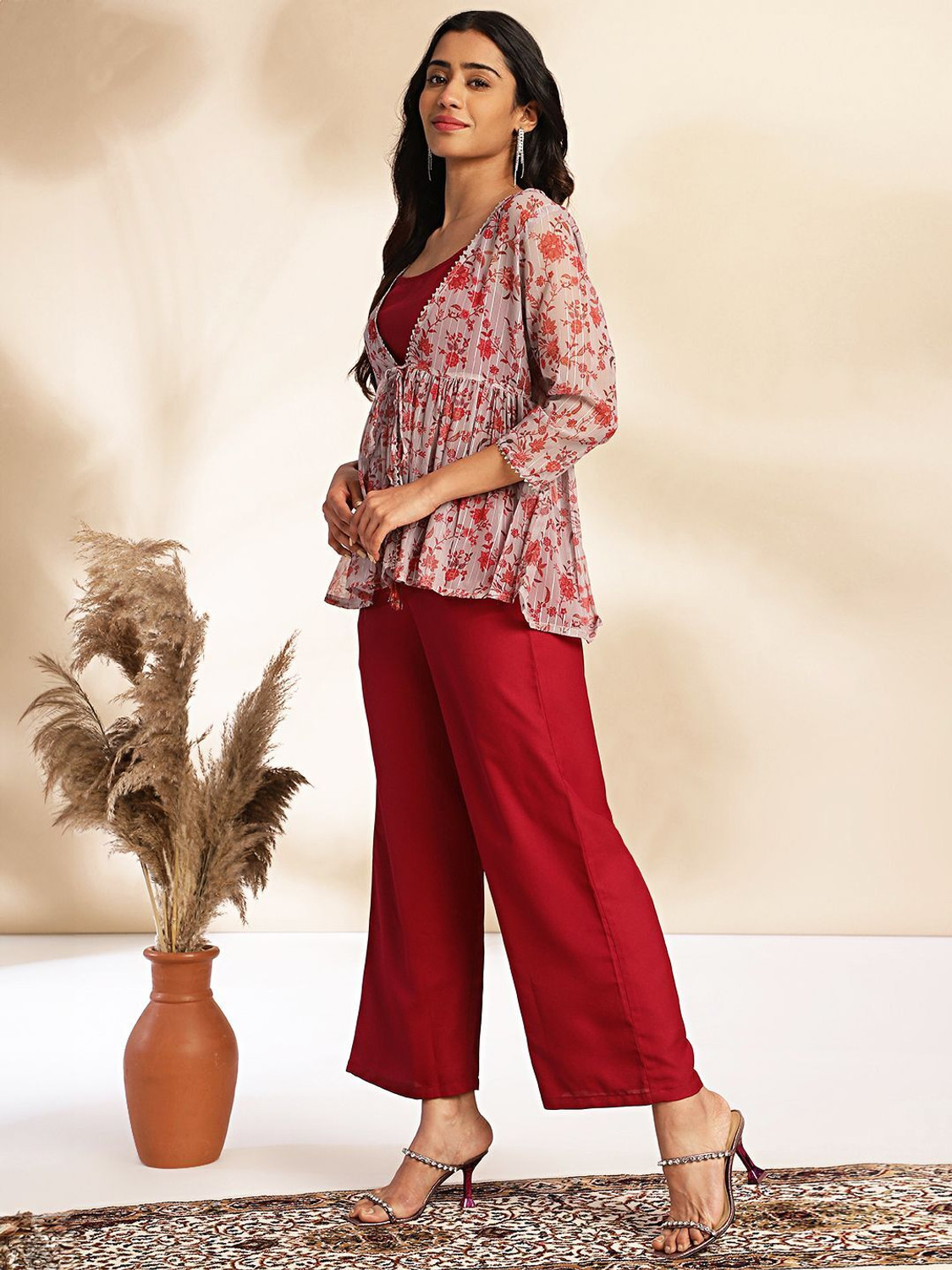 Image of Janasya Women Ethnic Top Pant Ethnic Jacket Set
