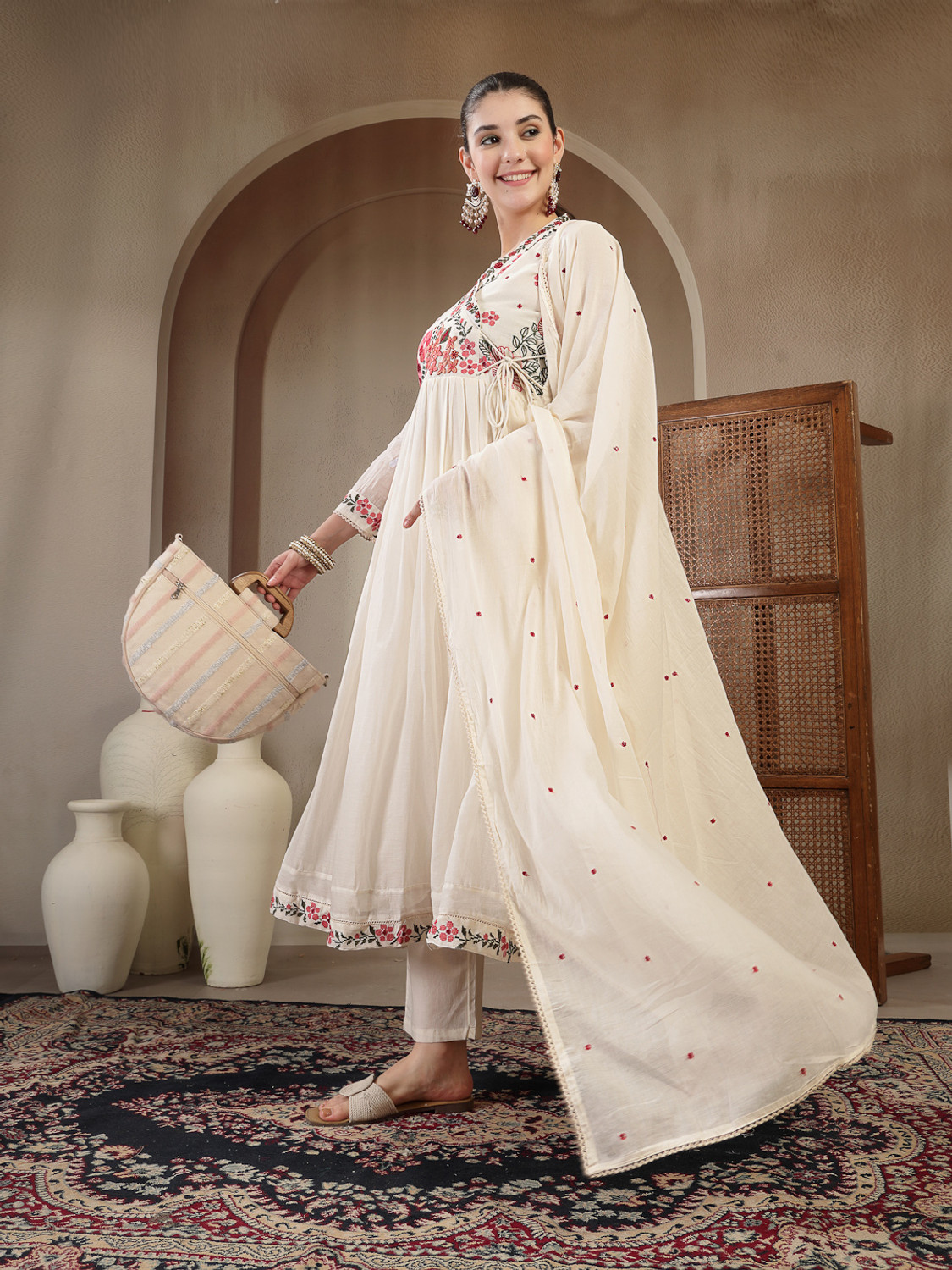 Image of Gulmohar Jaipur Women Kurta Palazzo Dupatta Set