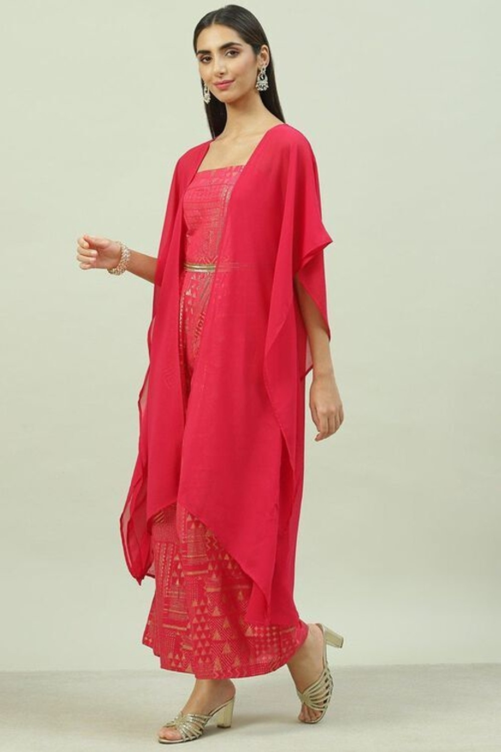 Image of BIBA Women Polyester Kurta Ethnic Jacket Set