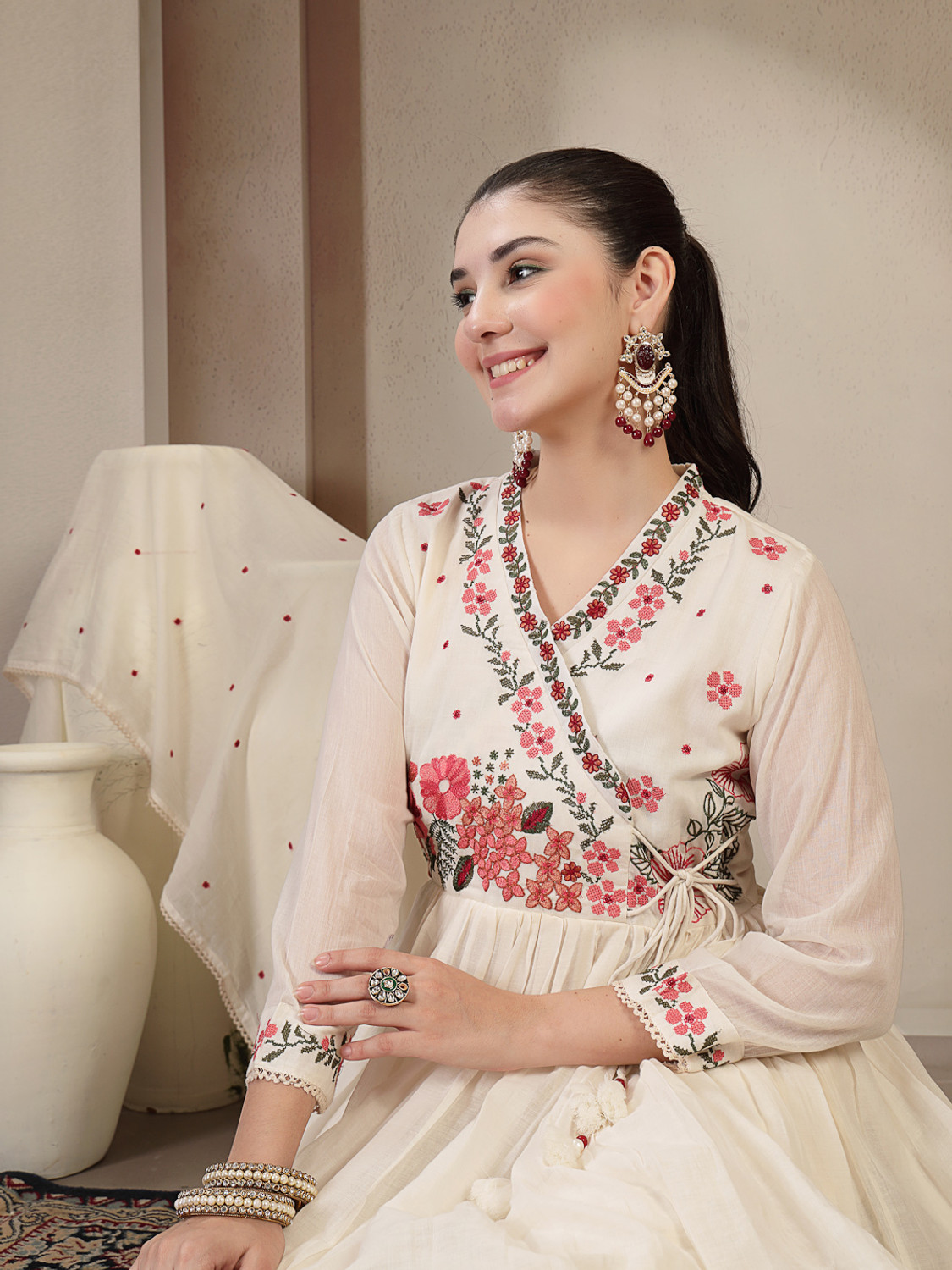 Image of Gulmohar Jaipur Women Kurta Palazzo Dupatta Set