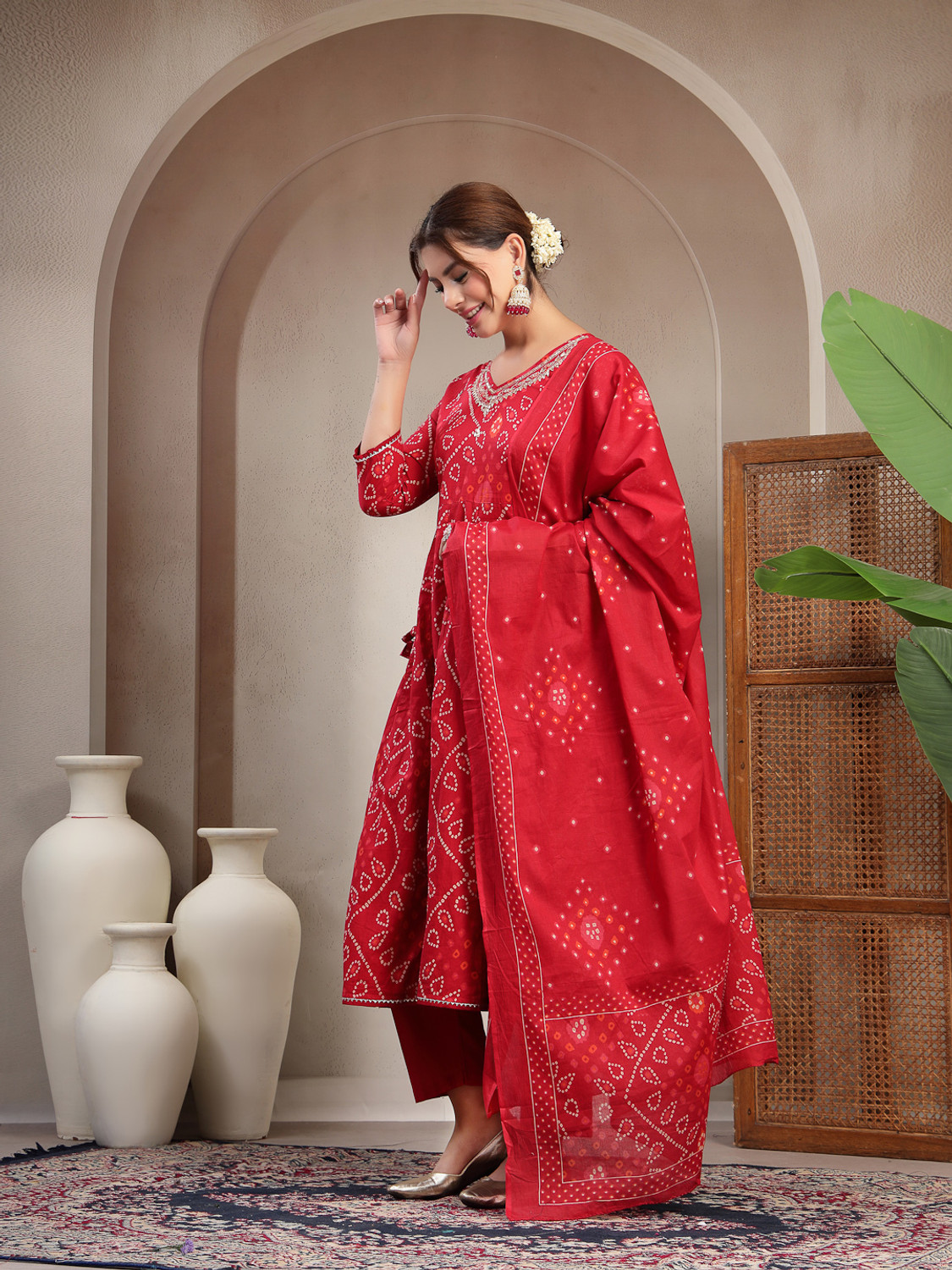 Image of Gulmohar Jaipur Women Kurta Palazzo Dupatta Set