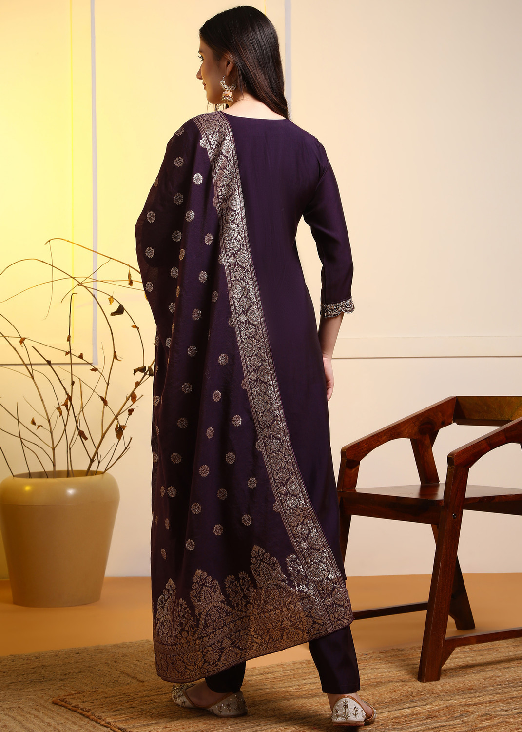 Image of HIVA TRENDZ Embroidered Kurta, Trouser /Pant & Dupatta Set