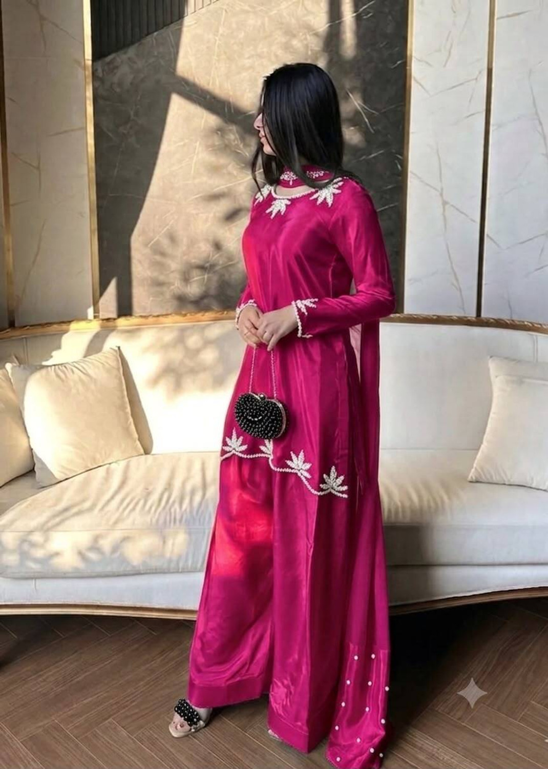 Image of Dharm Fashion Women Organza Kurta Sharara Dupatta Set