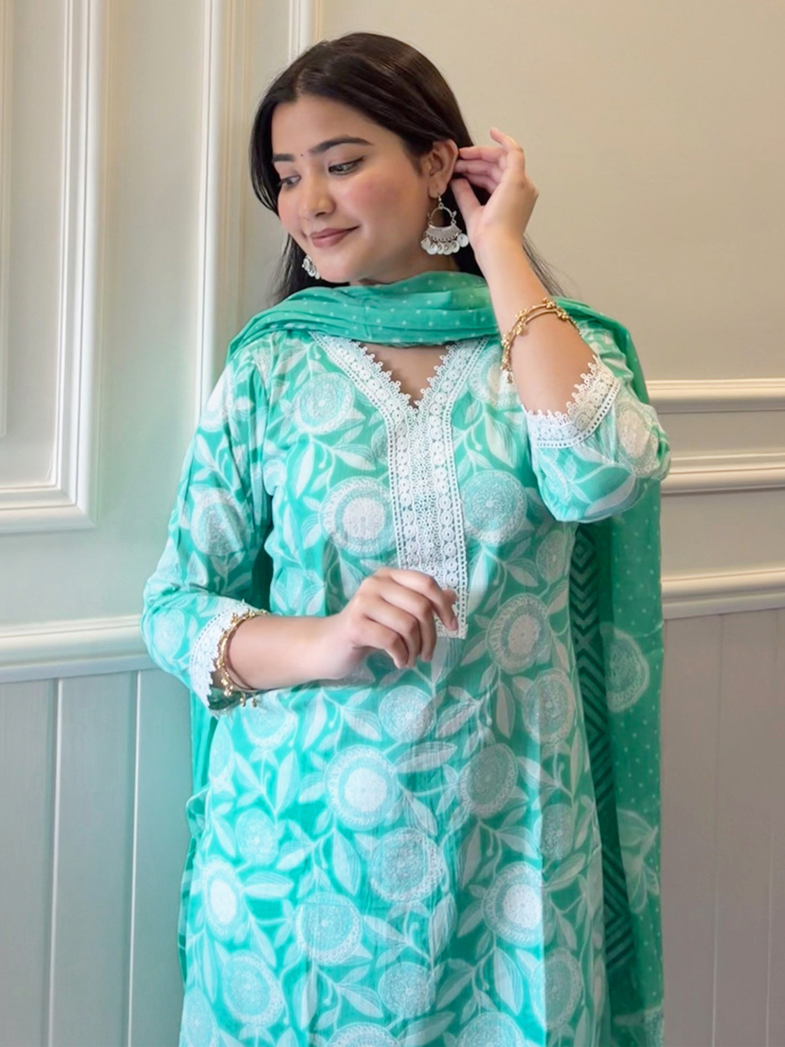Image of Janasya Women Kurta Pant Dupatta Set
