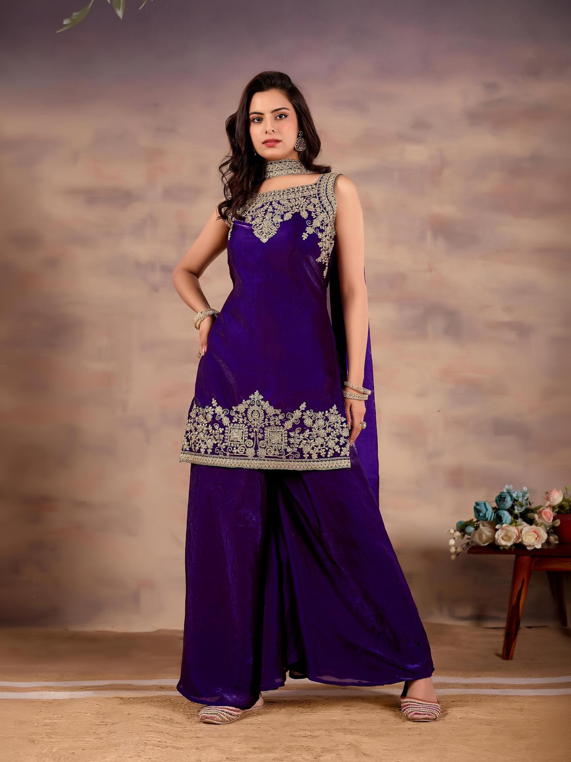 Image of CultureLooks Women Ethnic Top Sharara Dupatta Set