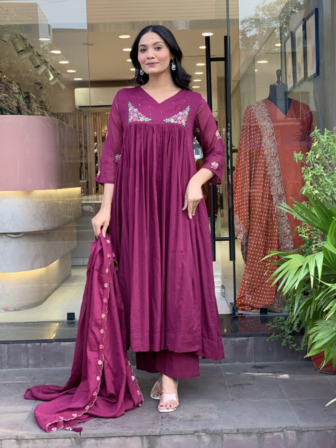 Image of Light Daisy Women Kurta Palazzo Dupatta Set