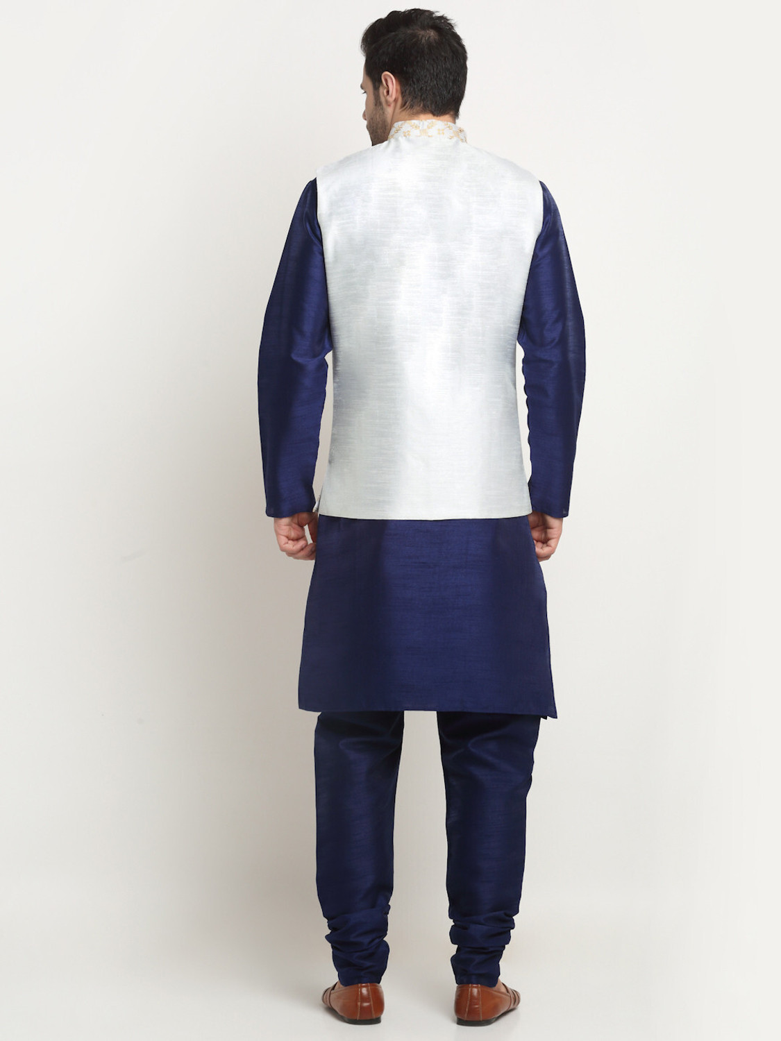 Image of kraft india Men Silk Blend Kurta Pyjama Ethnic Jacket Set