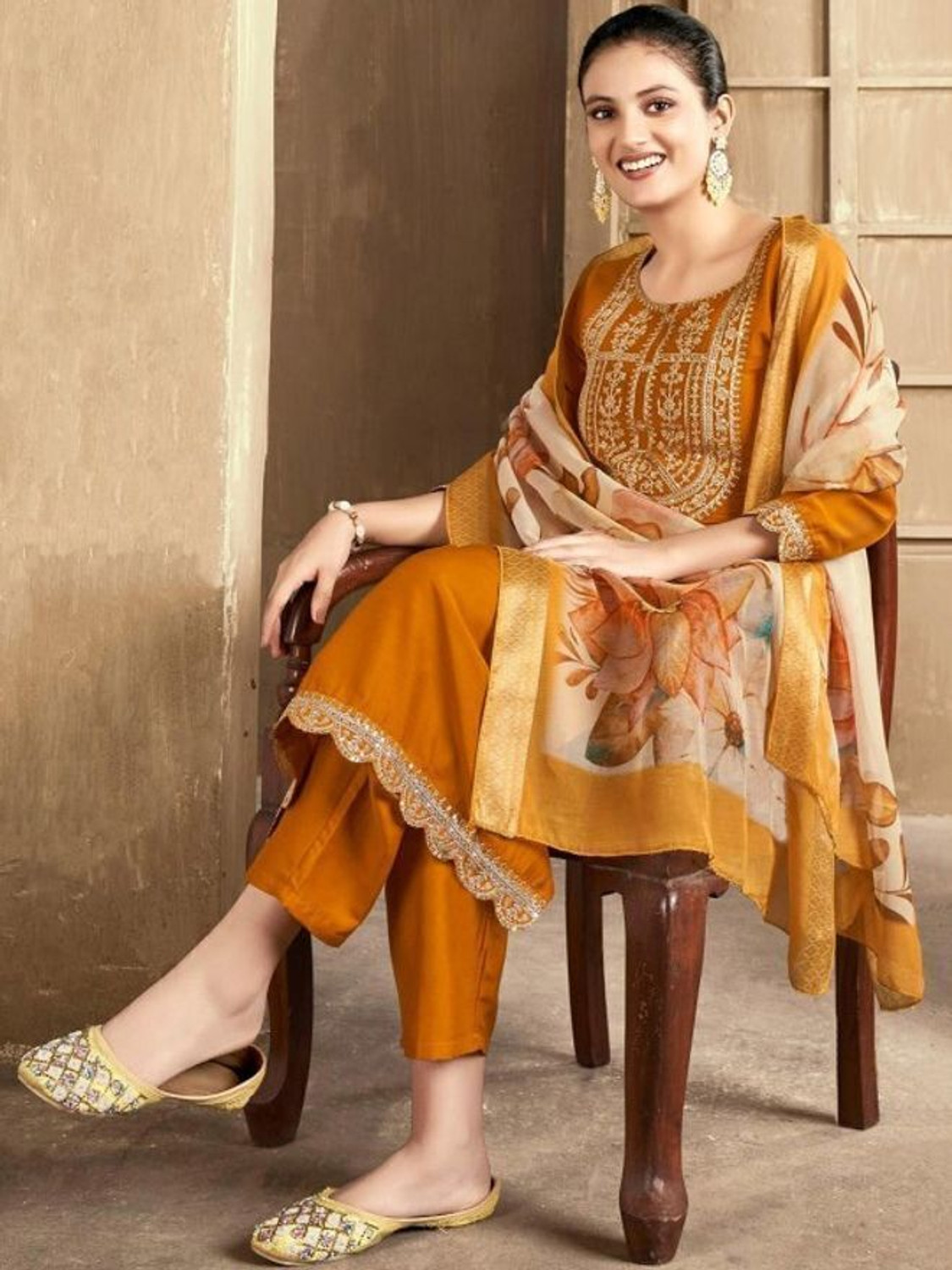 Image of Zinariya Fab Women Kurta Pant Dupatta Set