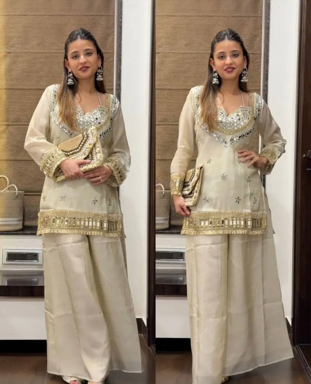 Image of RILLOURA Women Kurti Palazzo Dupatta Set