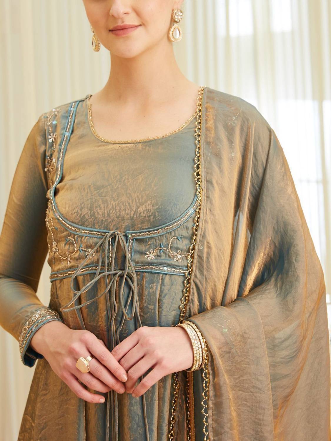 Colors of Earth Women Pure Silk Kurta Palazzo Dupatta Set - Image 4