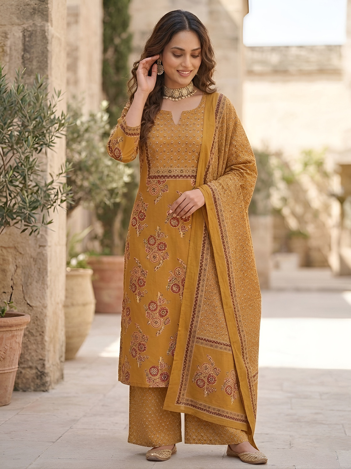 Image of Nayo Women Kurta Palazzo Dupatta Set