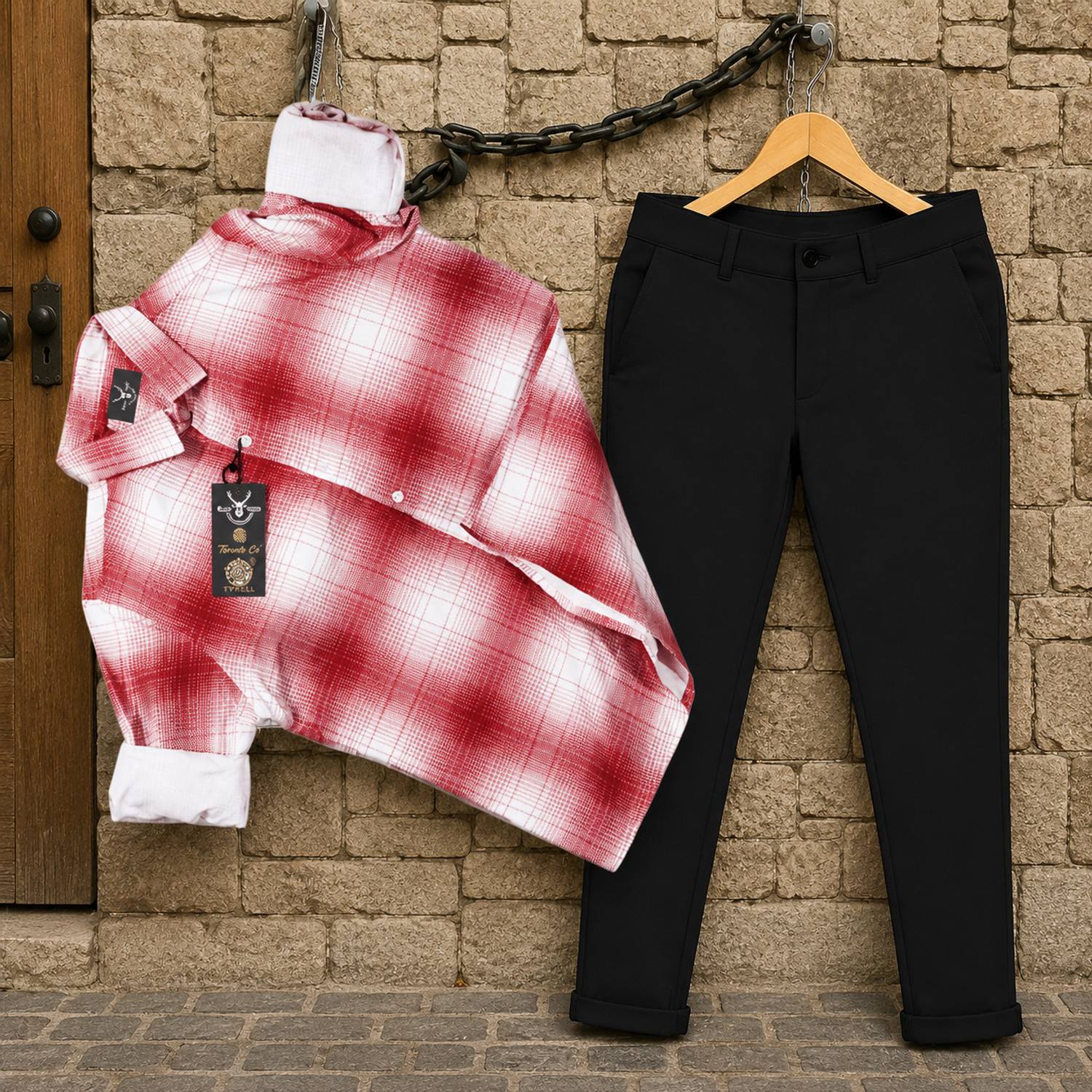 Black Deer Men Shirt Pant Set Black - Image 1