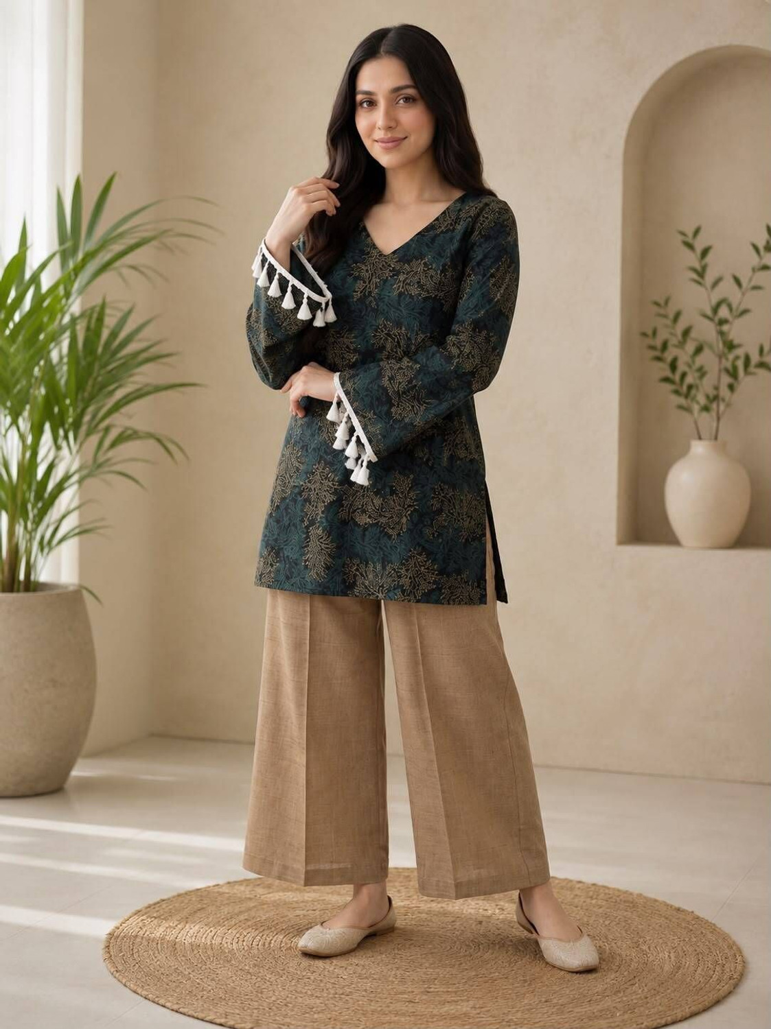 Image of SARIM TEXTILE Women Kurti Palazzo Set