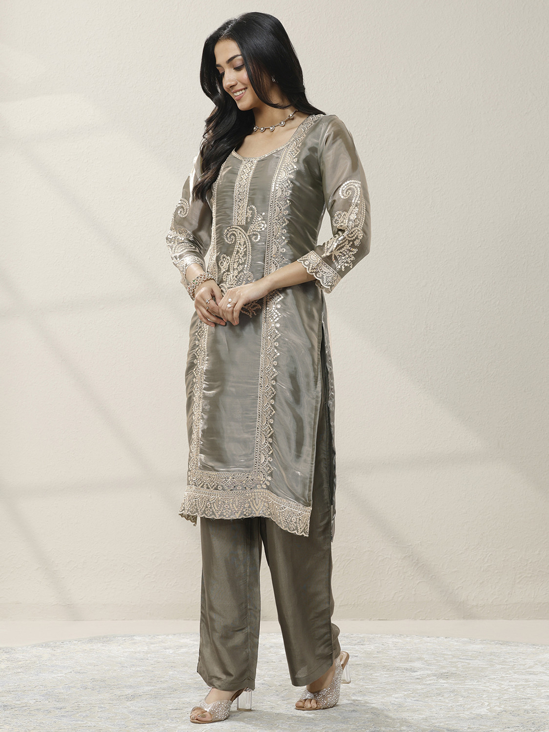 Image of LIBAS Women Silk Blend Kurta Pant Dupatta Set
