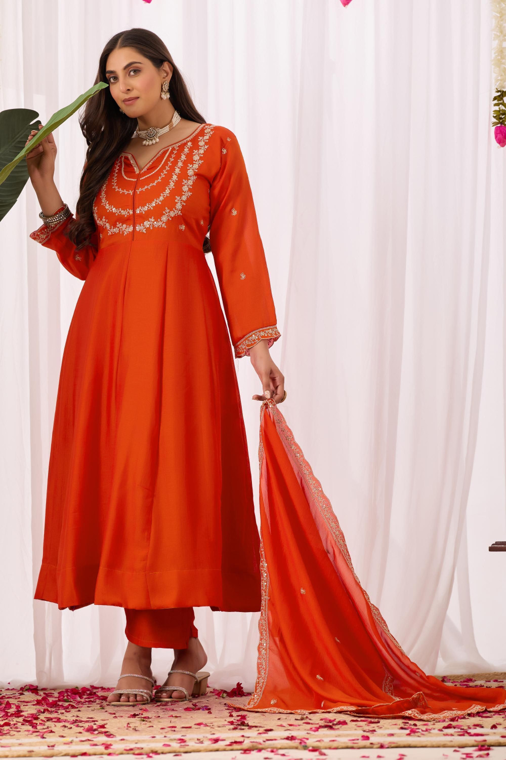 Image of OMICRON FAB Embroidered Anarkali Kurta, Bottom & Dupatta Set
