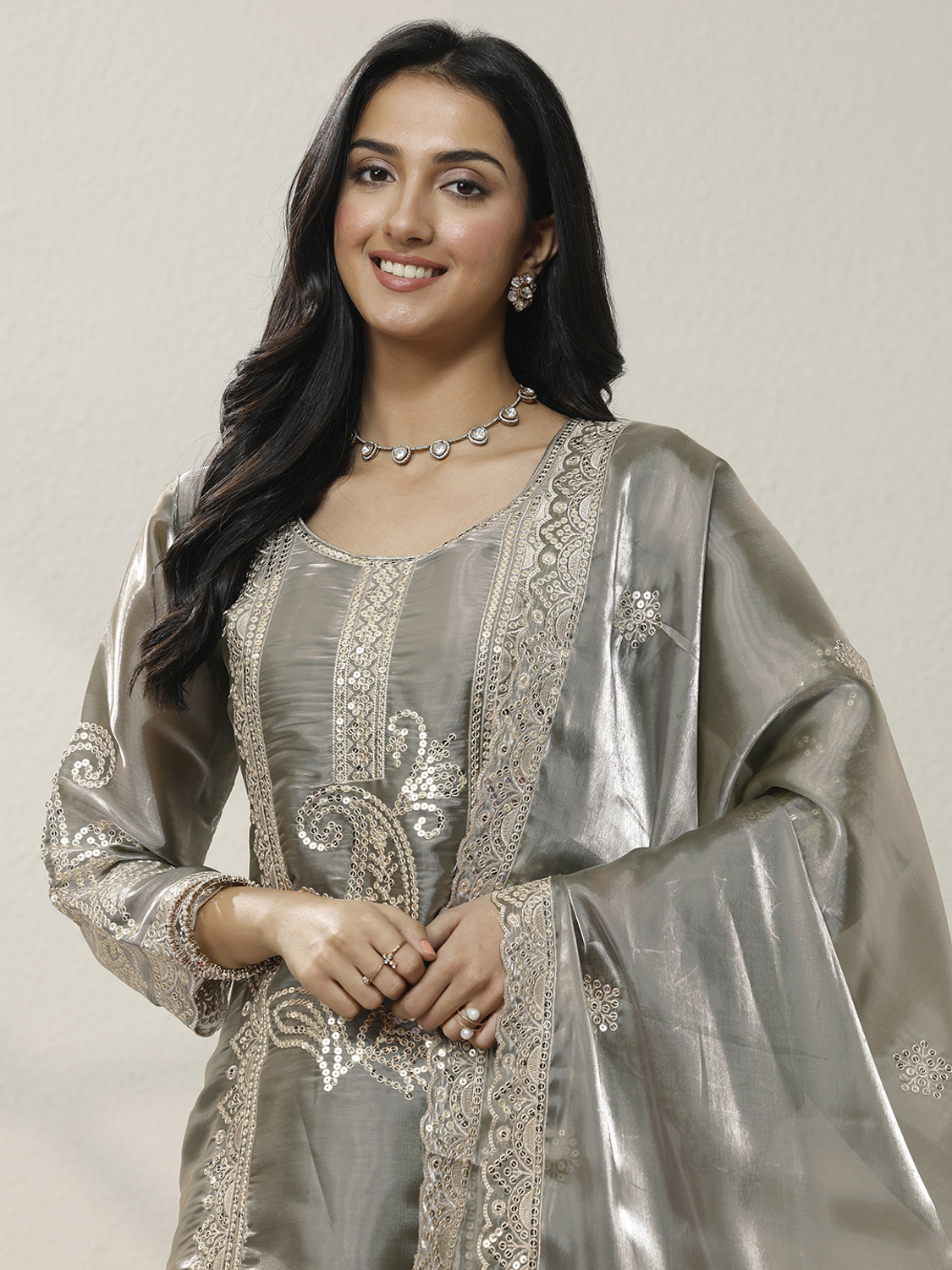 Image of LIBAS Women Silk Blend Kurta Pant Dupatta Set