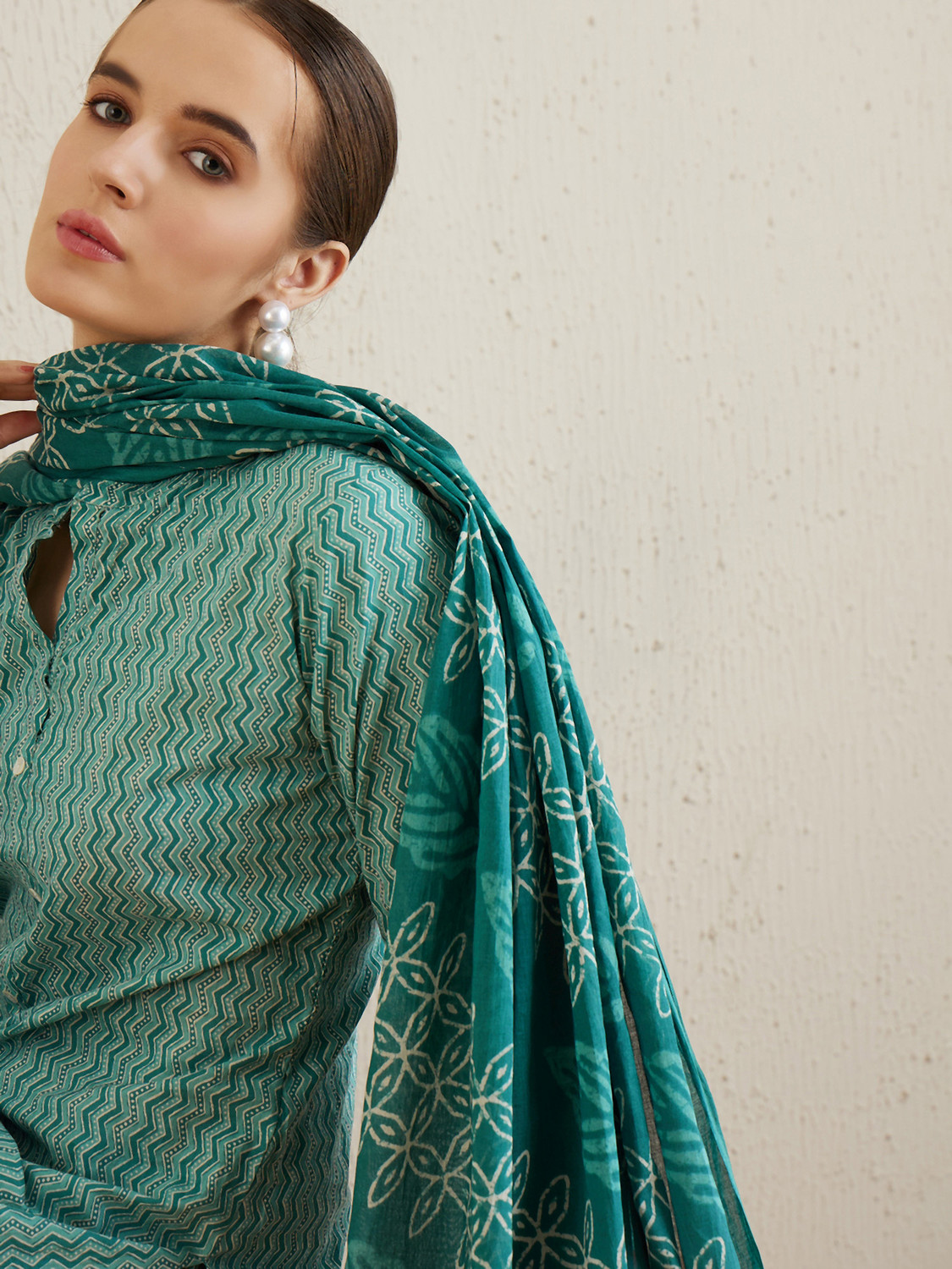 Image of Indo Era Women Pure Cotton Kurta Pant Dupatta Set