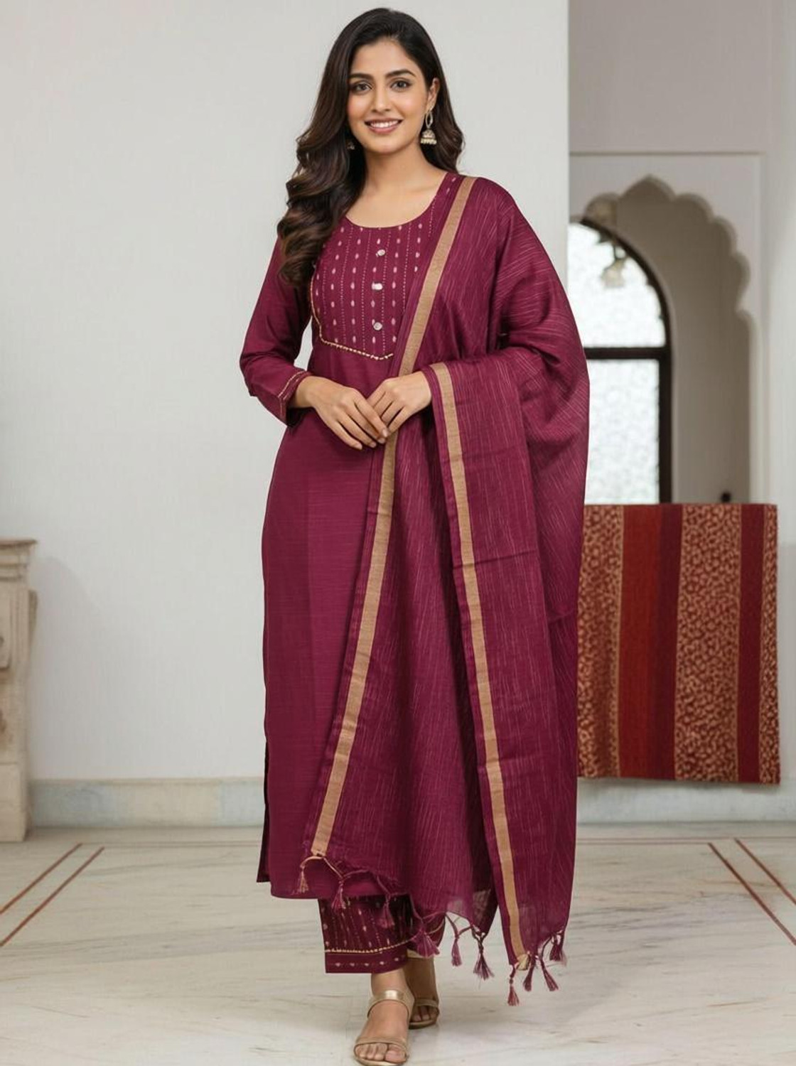 Image of NPFASHIONS Women Kurta Pant Dupatta Set