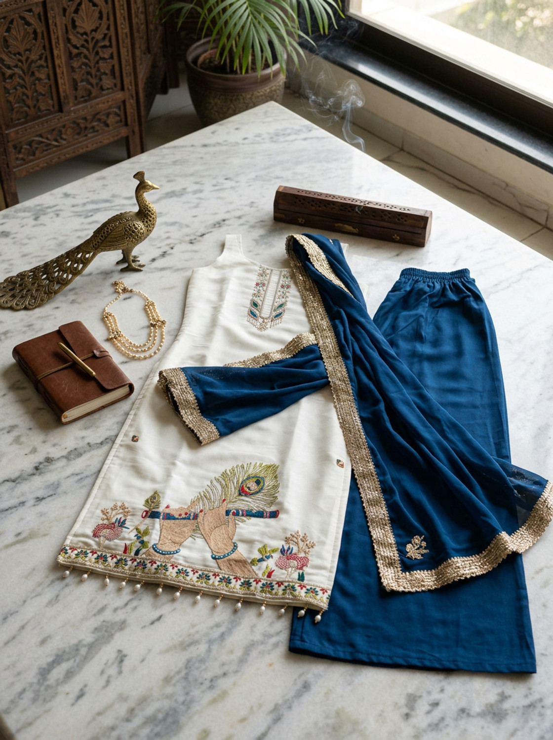 Image of Harekrishna creation Women Kurti Palazzo Dupatta Set