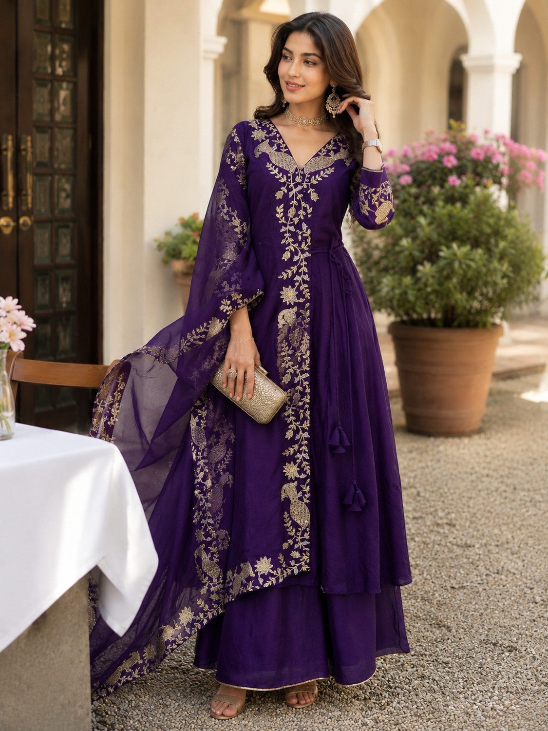 Image of Arriva Fab Women Pure Silk Kurta Palazzo Dupatta Set