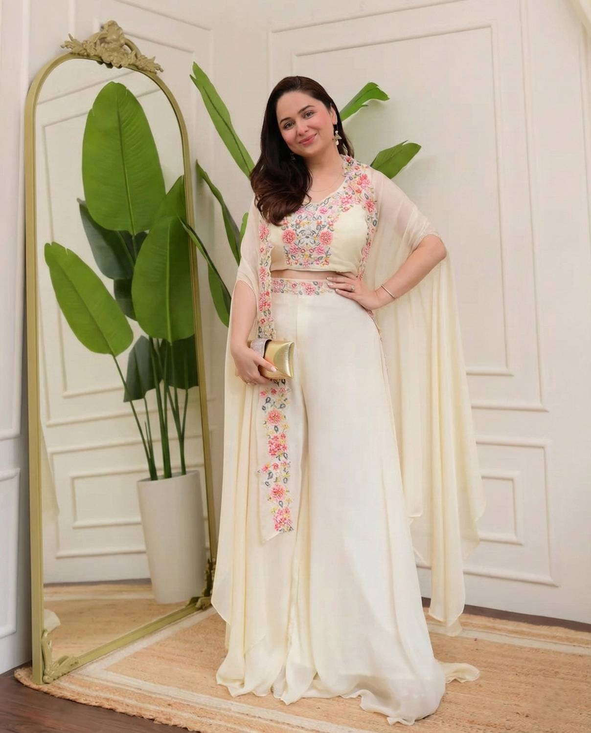Saidarshan Women Crop Top Palazzo Cape Set - Image 2