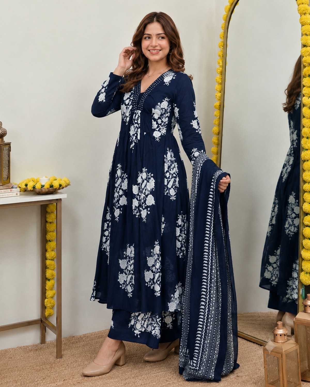 Image of Kishori Creations Women Kurta Palazzo Dupatta Set
