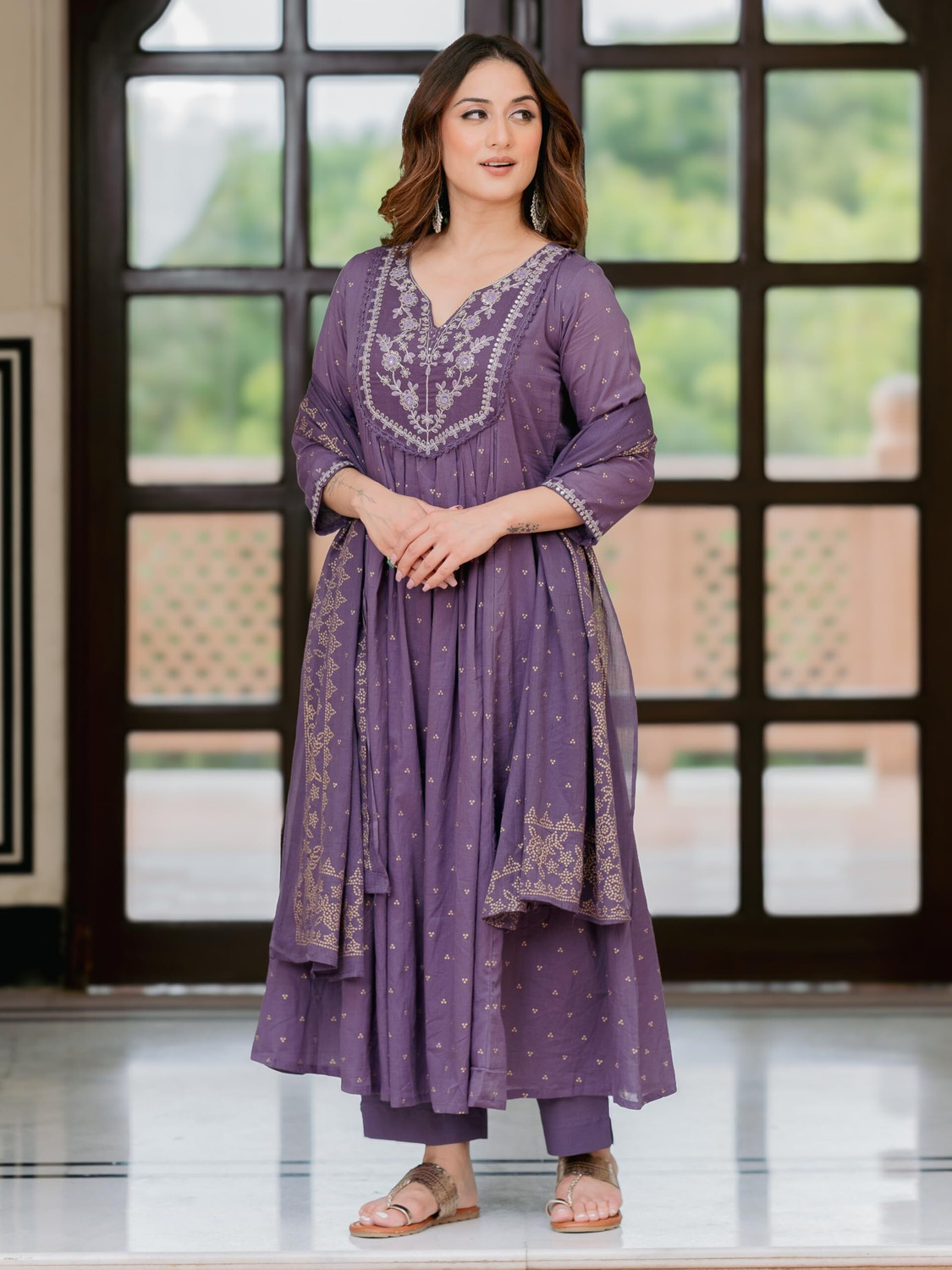 Image of Arayna Women Kurta Palazzo Dupatta Set