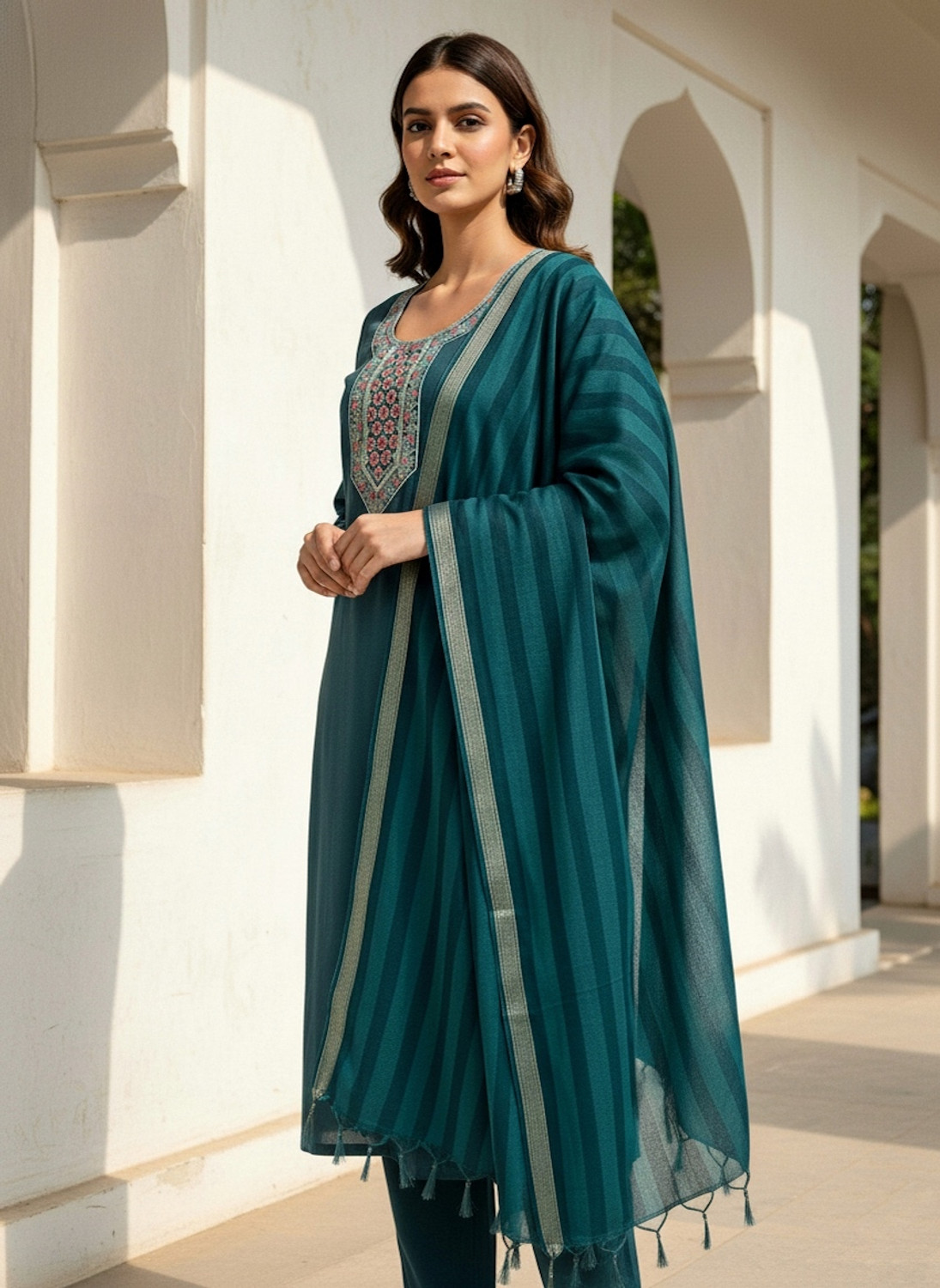 Image of IBRANA Women Kurta Pant Dupatta Set