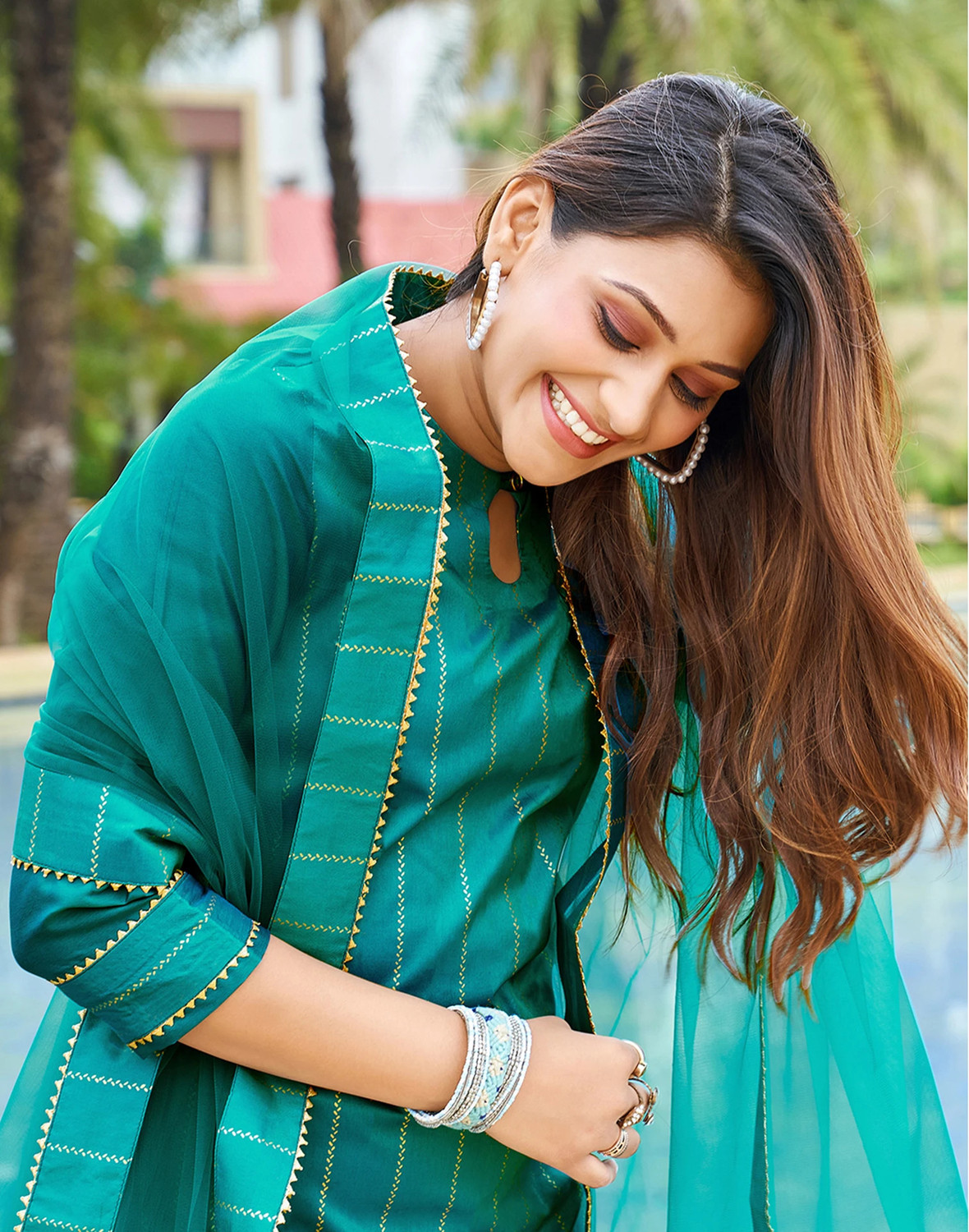 Image of Skylee Women Kurta Palazzo Dupatta Set