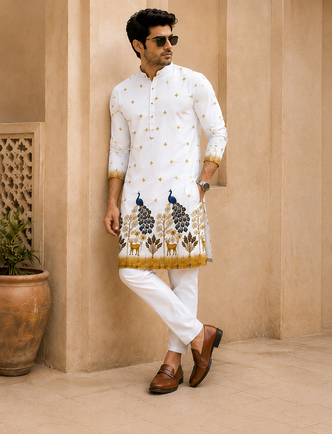 Image of MENTIFIC Men Cotton Rayon Kurta Pyjama Set