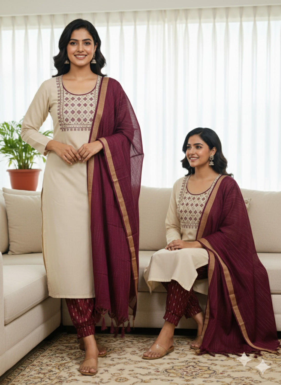 Image of Shefair Embroidered Kurta, Trouser /Pant & Dupatta Set