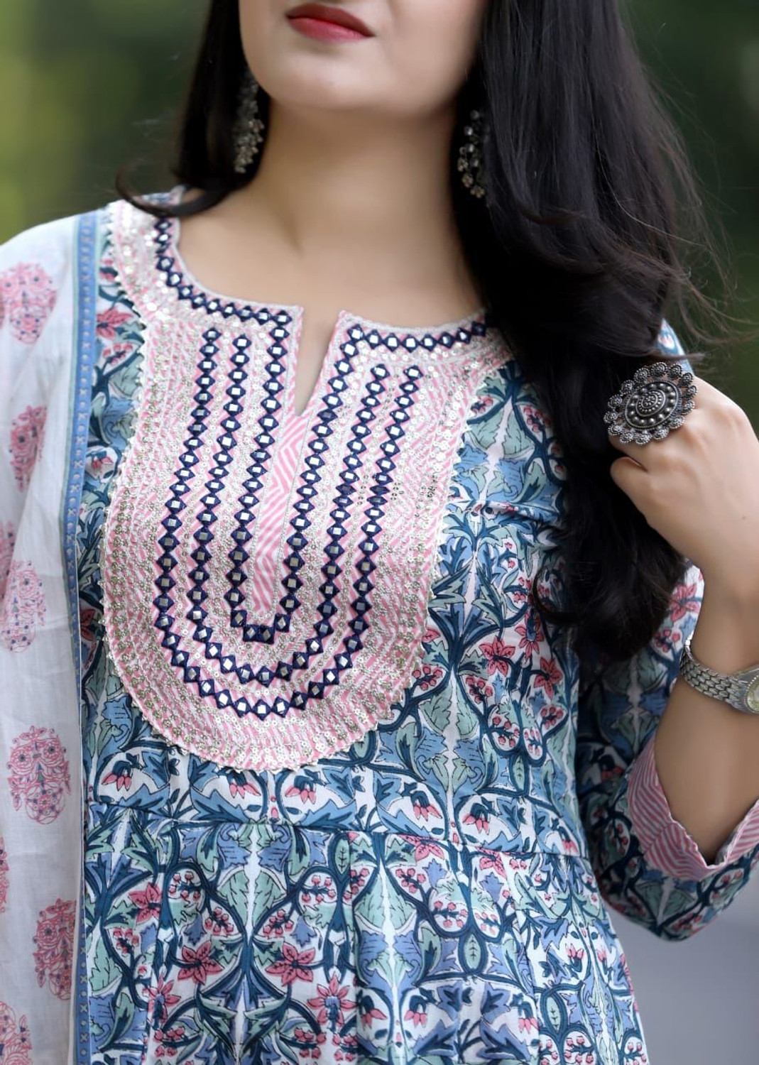 Image of EthnikaaSilqora Printed Kurta, Churidar & Dupatta Set
