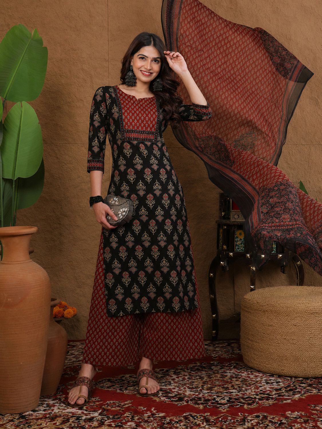 Image of S4K Women Kurta Palazzo Dupatta Set