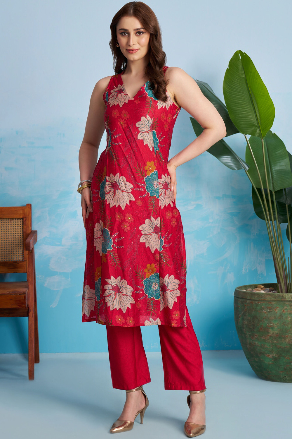 Image of flowervelly Women Viscose Rayon Kurta Pant Set
